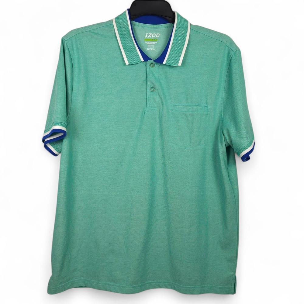 IZOD PerformX Golf Polo Shirt Mens XL Slim Fit Mint Green Tipped Collar Pocket